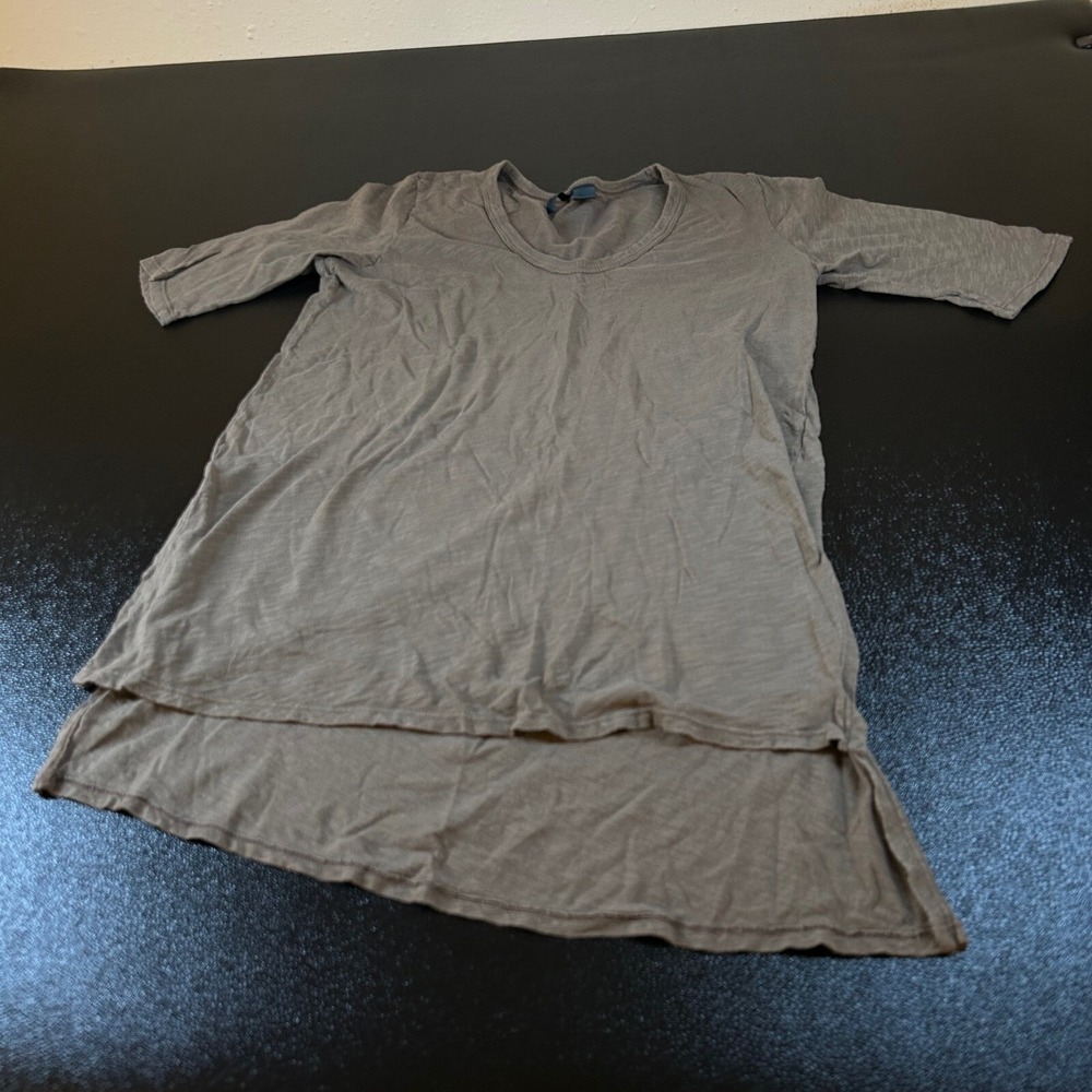 Left of Center Slub Knit Tunic Womens Small Brown High Low Hem Cotton Tee